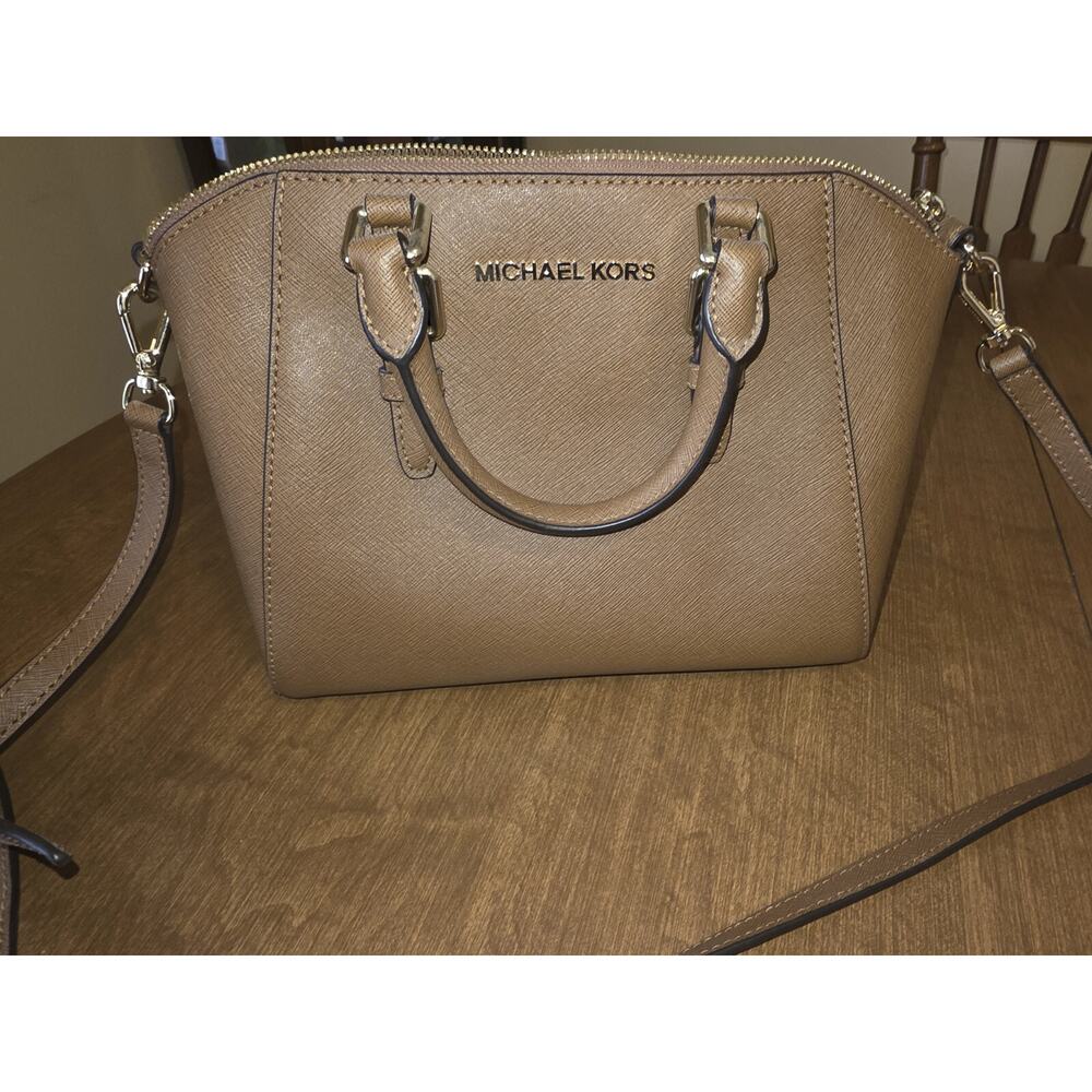 Michael Kors Satchel Brown Saffiano Leather Top Zip w/Bag Charm